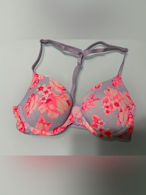 Victoria's Secret Lavender Bra with Neon Pink Floral Print
